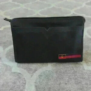 Vintage Black Leather Clutch Zipper Closure Italy